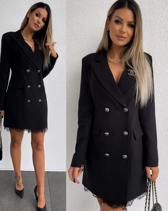 Polaire - Blazer Kleid Damen Mit Spitzensaum und Zweireihigem Design