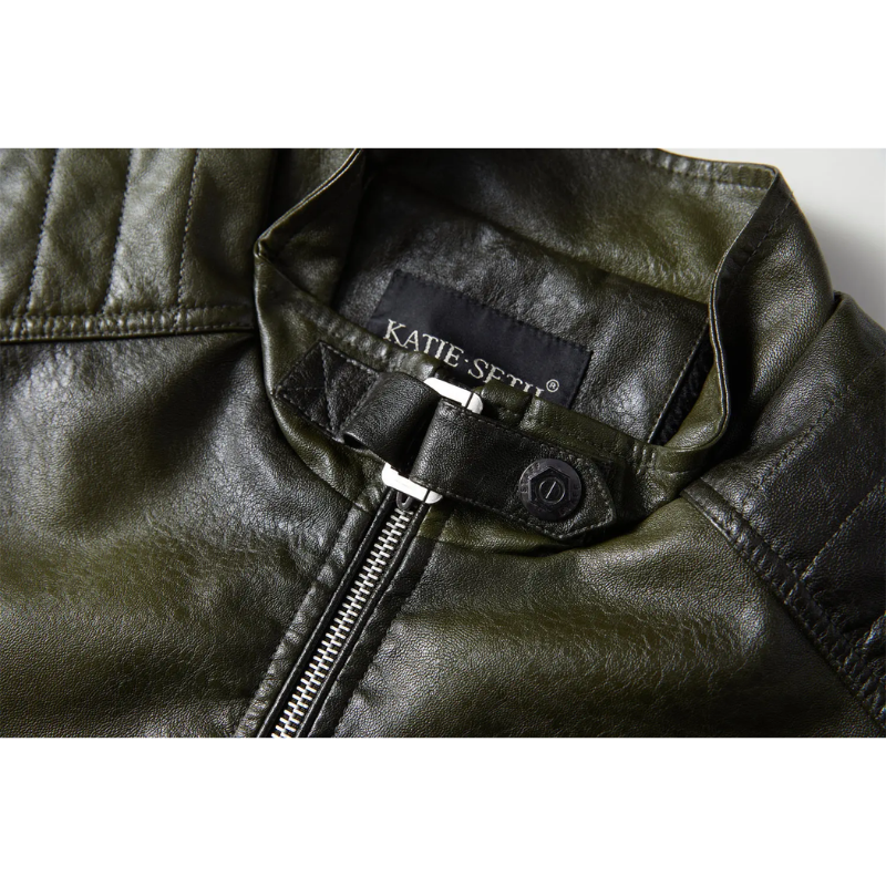 Vintiro - Lederjacke Herren - Stylische Bikerjacke mit Reißverschluss und Logos