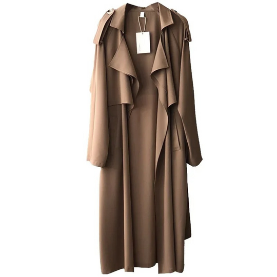 Charmin - Damen Mantel Langer Trenchcoat, Offener Schnitt, Mit Reverskragen