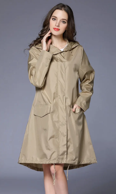 Dryvell - Wasserdichte Regenjacke Damen mit Kapuze, Leichter Langer Mantel