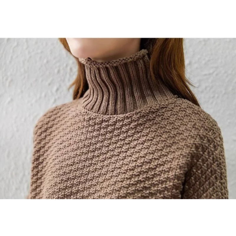 Wolstil - Rollkragenpullover Damen Mit Strukturiertem Muster und Zopfmuster-Ärmeln