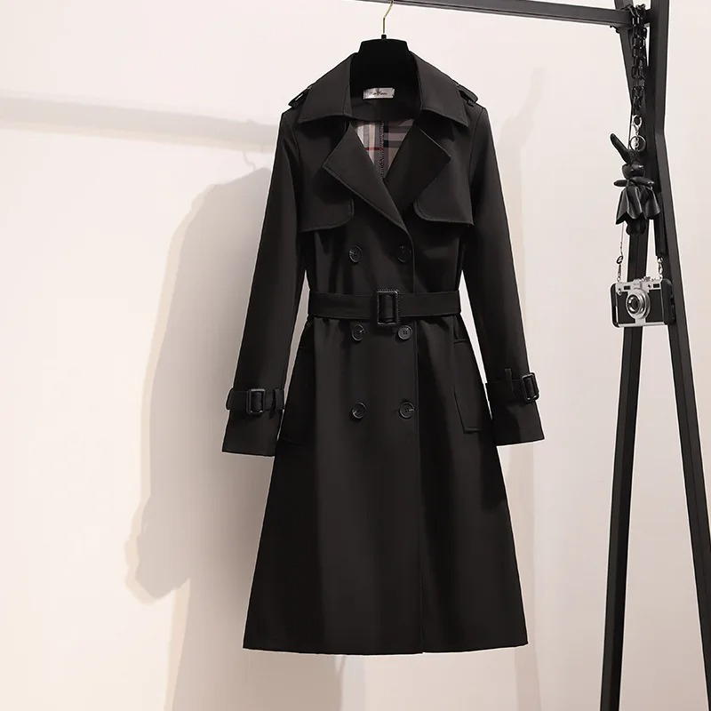 Vintola - Damen Mantel Langer Trenchcoat, Doppelreihig, Mit Gürtel und Taschen