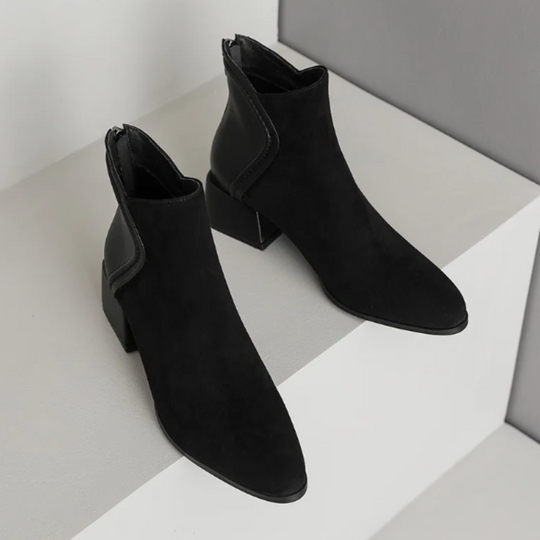 Menolta - Damen Stiefeletten mit Blockabsatz und Kontrastdetails, Modernes Design