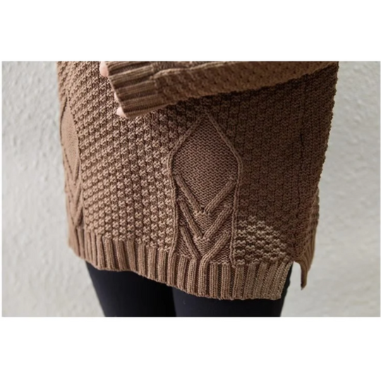 Wolstil - Rollkragenpullover Damen Mit Strukturiertem Muster und Zopfmuster-Ärmeln