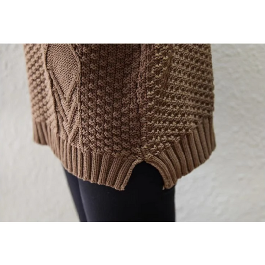 Wolstil - Rollkragenpullover Damen Mit Strukturiertem Muster und Zopfmuster-Ärmeln