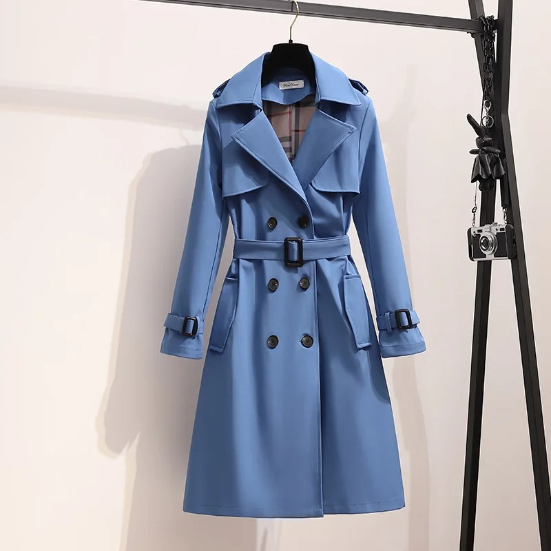 Vintola - Damen Mantel Langer Trenchcoat, Doppelreihig, Mit Gürtel und Taschen