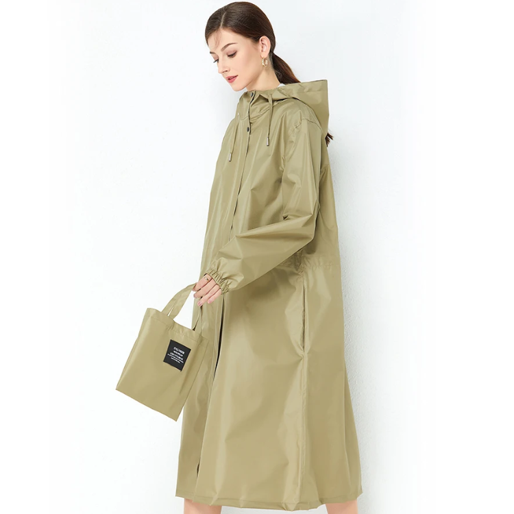 Rainzen - Wasserdichte Regenjacke Damen mit Kapuze, Langer Outdoor-Mantel