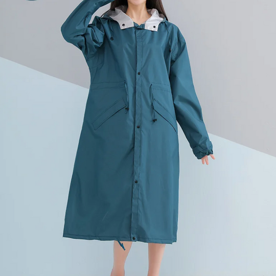 Graneve - Regenjacke Damen mit Kapuze, Verstellbare Taille, Wasserdichter Langer Mantel