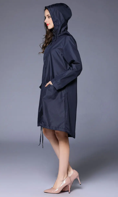 Dryvell - Wasserdichte Regenjacke Damen mit Kapuze, Leichter Langer Mantel