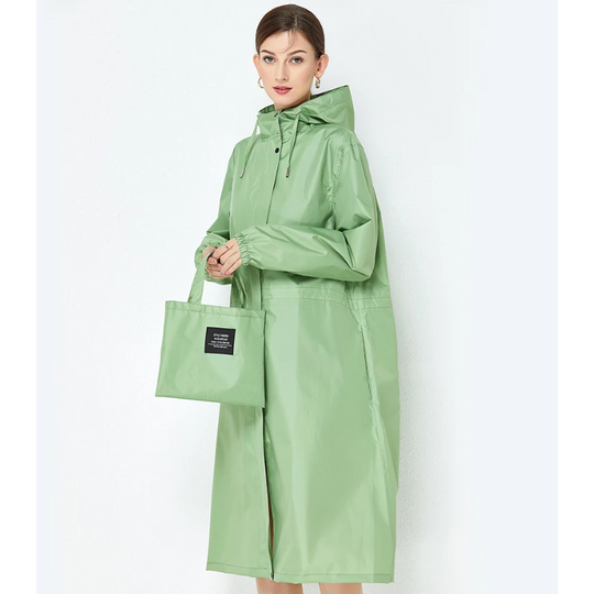 Rainzen - Wasserdichte Regenjacke Damen mit Kapuze, Langer Outdoor-Mantel