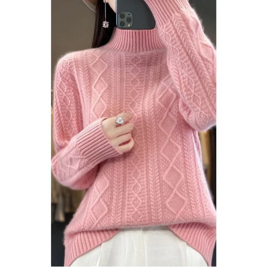 Wollima - Rollkragenpullover Damen, Zopfmuster, Weich und Gemütlich