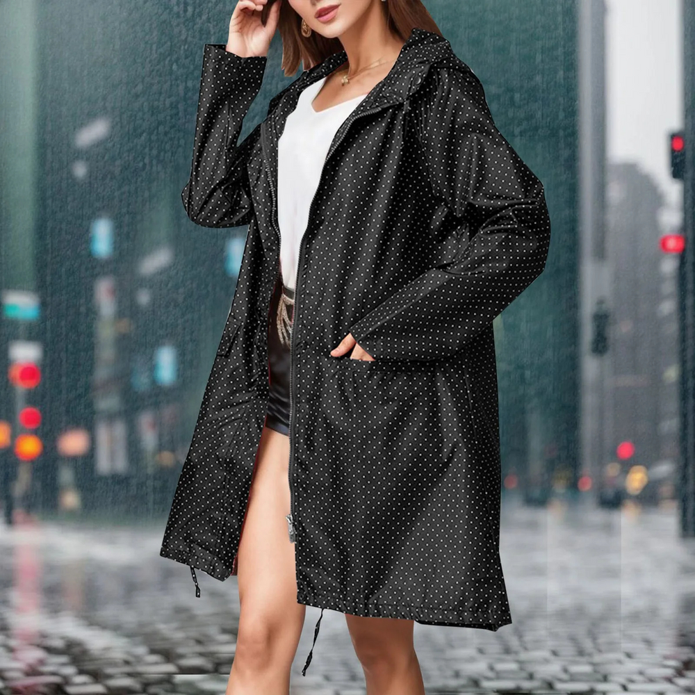 Drynara - Regenjacke Damen mit Punkten und Kapuze, Leichte Wasserdichte Jacke