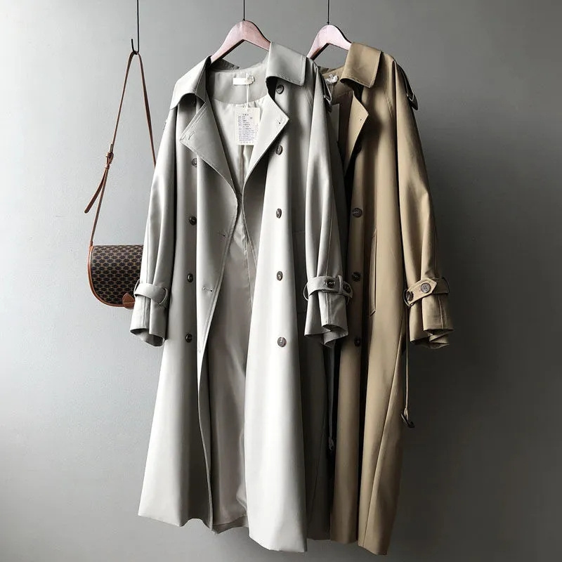 Mantoni - Damen Mantel Langer Trenchcoat, Oversized Stil, Doppelreihig mit Gürtel