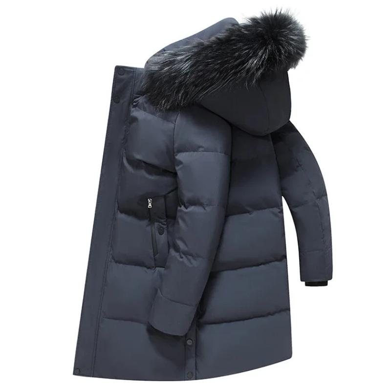 Mantoro - Mantel Herren Lang - Winterjacke mit Fellkapuze und Reißverschlusstaschen