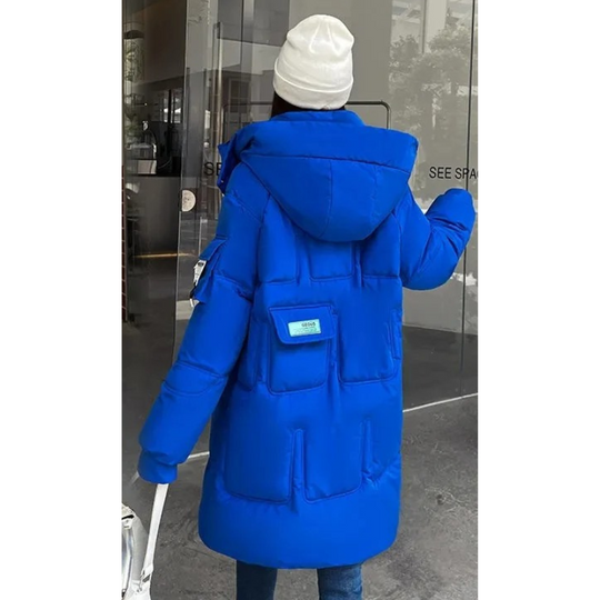 Winseya - Daunenjacke Damen – Langer Wintermantel mit Kapuze und praktischen Taschen