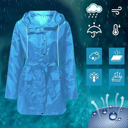 Fleezip - Regenjacke Damen mit Gürtel und Kapuze, Wasserdichter Windbreaker