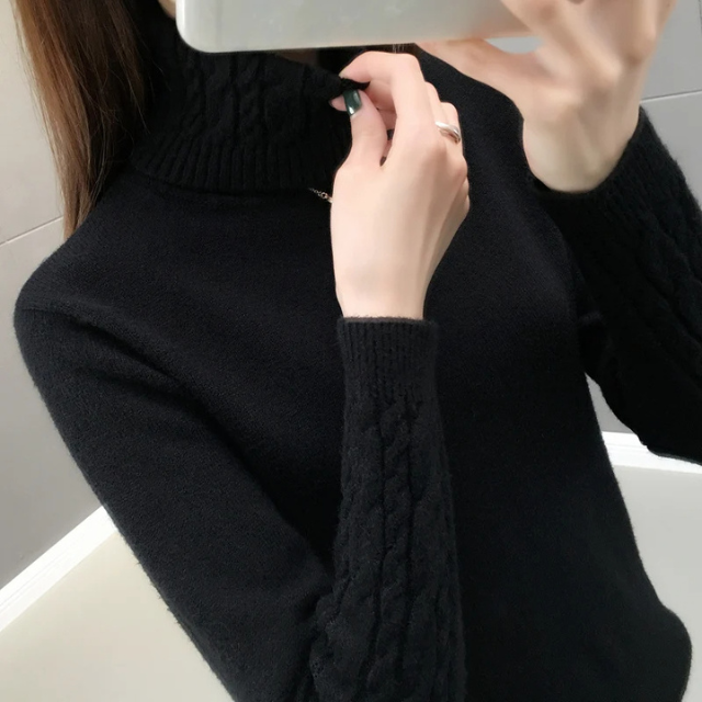 Warmlyn - Rollkragenpullover Damen Mit Zopfmuster-Ärmeln