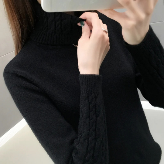 Warmlyn - Rollkragenpullover Damen Mit Zopfmuster-Ärmeln