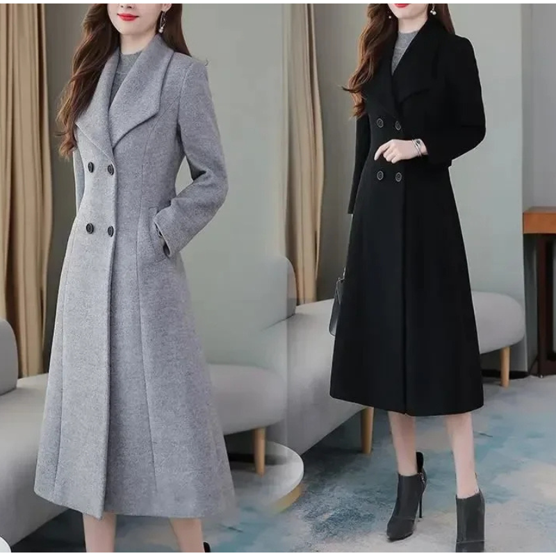 Frauzen - Damen Mantel - Langer Trenchcoat mit Knopfleiste und Klassischem Kragen