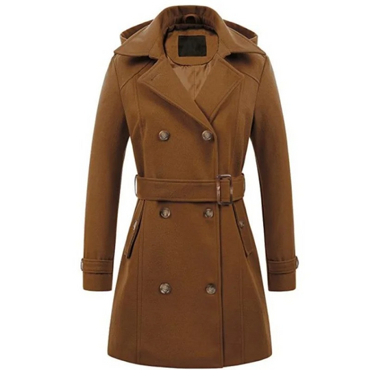 Darvena - Damenmantel Jacke – Kurzer Trenchcoat mit Gürtel und Doppelreiher