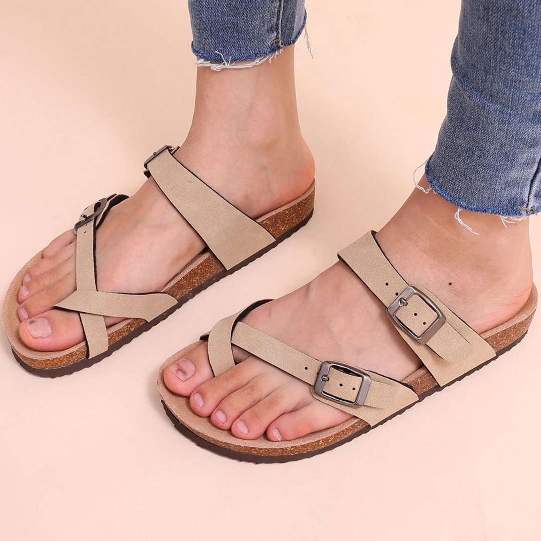 VIDA Wildleder-Damen Sandalen mit Schnallenriemen