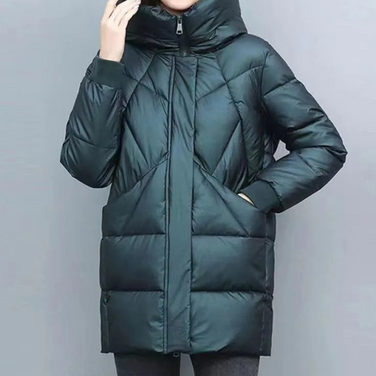 Cryovia - Daunenjacke Damen – Warmer Wintermantel mit modernem Steppmuster und Kapuze