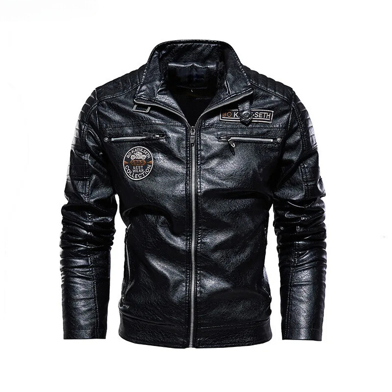 Vintiro - Lederjacke Herren - Stylische Bikerjacke mit Reißverschluss und Logos