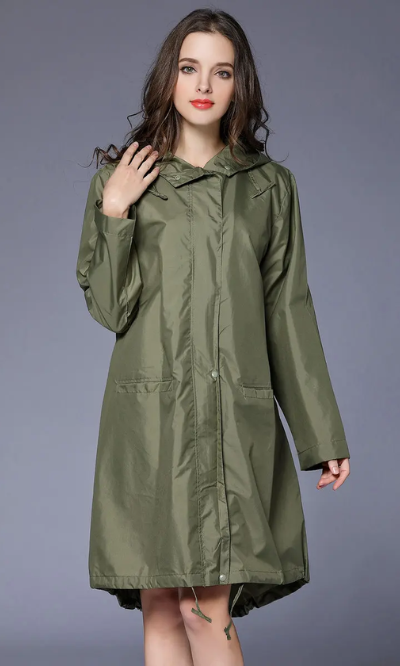 Dryvell - Wasserdichte Regenjacke Damen mit Kapuze, Leichter Langer Mantel