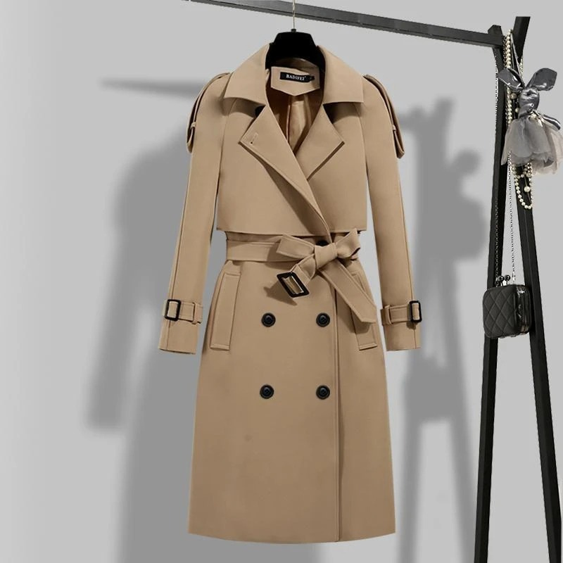 Luxmira - Damen Mantel Trenchcoat-Stil, Tailliert mit Gürtel, Doppelreihig