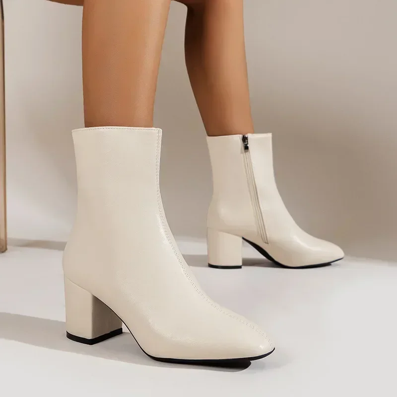 Wolgena - Damen Kunstleder Stiefeletten - Blockabsatz, Minimalistisches Design