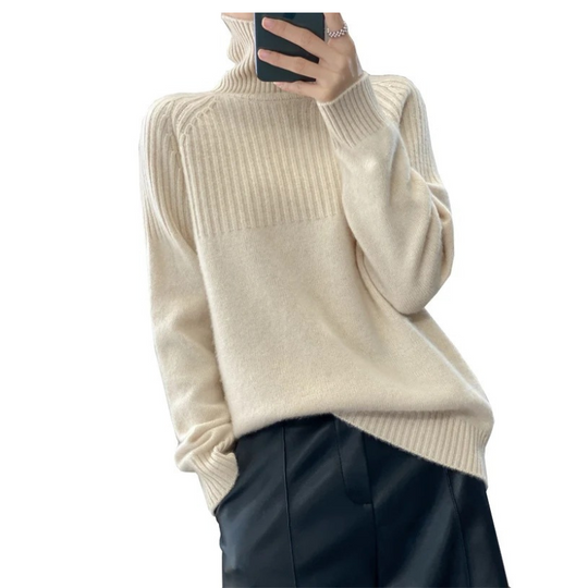 Rollpur - Rollkragenpullover Damen Mit Gerippter Passe