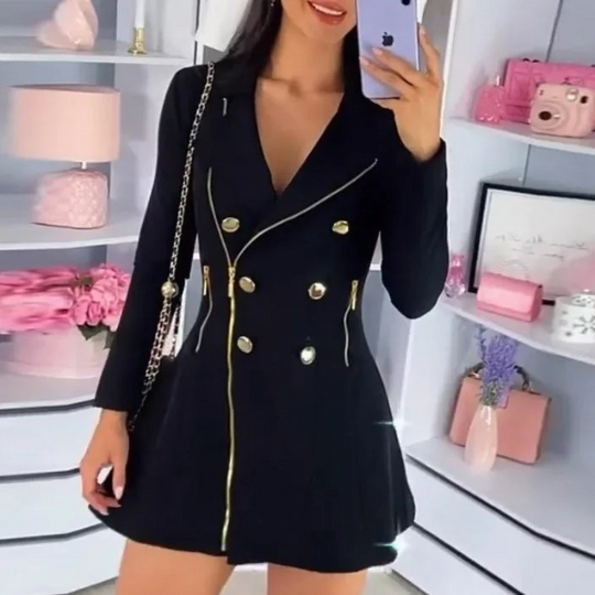 Femelle - Blazer Kleid Damen Mit Reißverschluss und Goldknöpfen