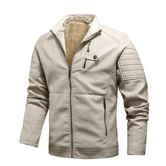 Krafden - Lederjacke Herren - Moderne Bikerjacke mit Stehkragen und Reißverschlüssen