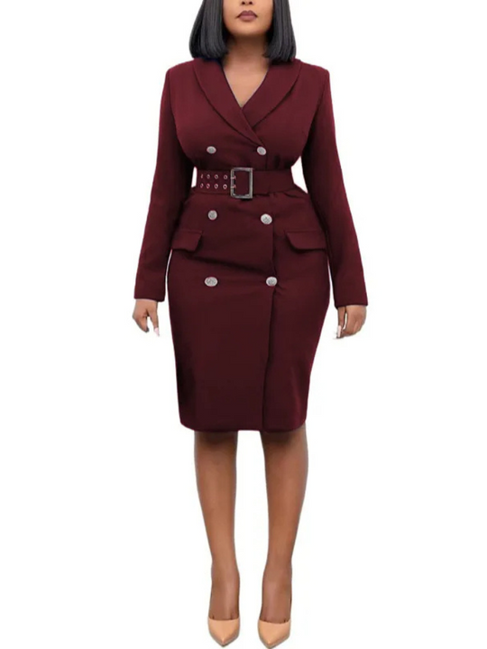 Lushera - Blazer Kleid Damen Mit Taillengürtel und Knopfdetails