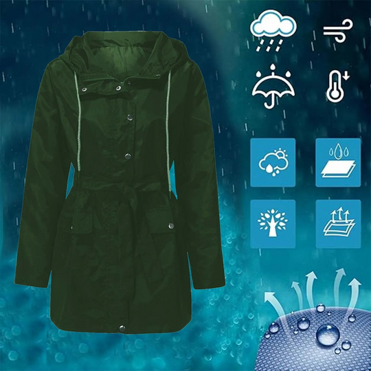 Fleezip - Regenjacke Damen mit Gürtel und Kapuze, Wasserdichter Windbreaker