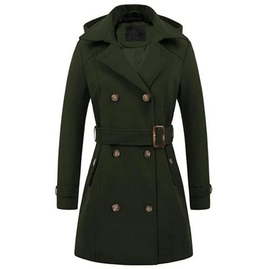 Darvena - Damenmantel Jacke – Kurzer Trenchcoat mit Gürtel und Doppelreiher