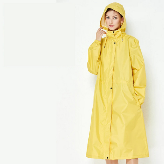 Rainzen - Wasserdichte Regenjacke Damen mit Kapuze, Langer Outdoor-Mantel