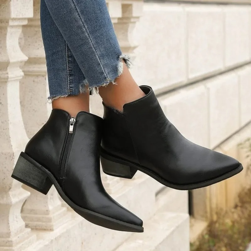 Modetta - Stiefeletten Damen Bequeme Ankle Boots mit Reißverschluss und Flachem Absatz