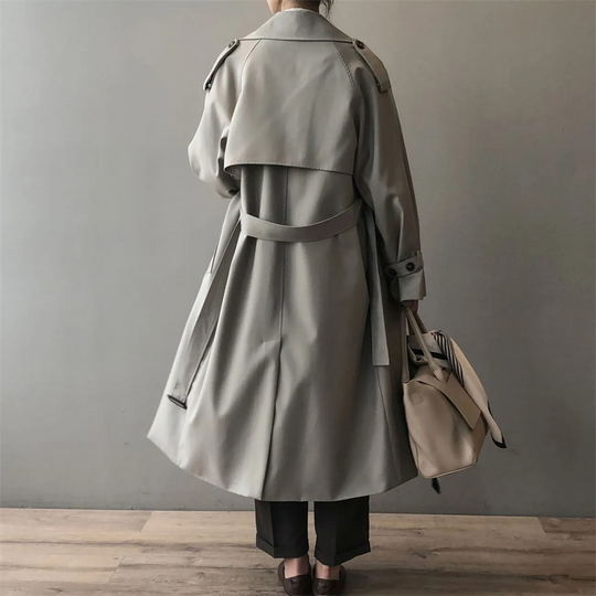 Mantoni - Damen Mantel Langer Trenchcoat, Oversized Stil, Doppelreihig mit Gürtel