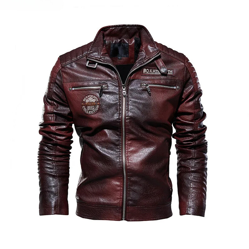 Vintiro - Lederjacke Herren - Stylische Bikerjacke mit Reißverschluss und Logos