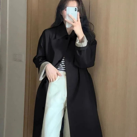 Edelana - Damen Mantel Langer Oversized Stil, Einreihig, Mit Klassischem Kragen