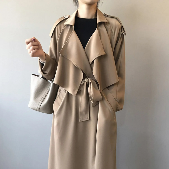 Charmin - Damen Mantel Langer Trenchcoat, Offener Schnitt, Mit Reverskragen