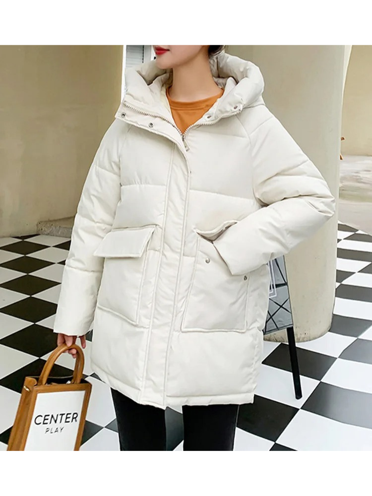 Polarae - Daunenjacke Damen – Warme Oversize-Steppjacke mit Kapuze und Taschen