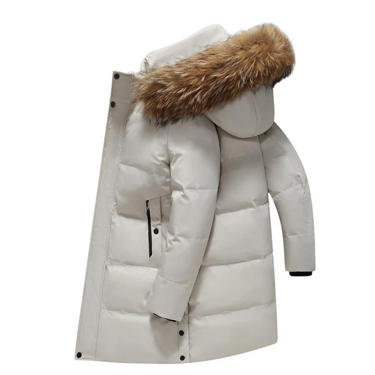 Mantoro - Mantel Herren Lang - Winterjacke mit Fellkapuze und Reißverschlusstaschen