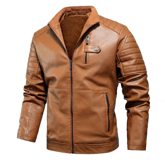 Krafden - Lederjacke Herren - Moderne Bikerjacke mit Stehkragen und Reißverschlüssen