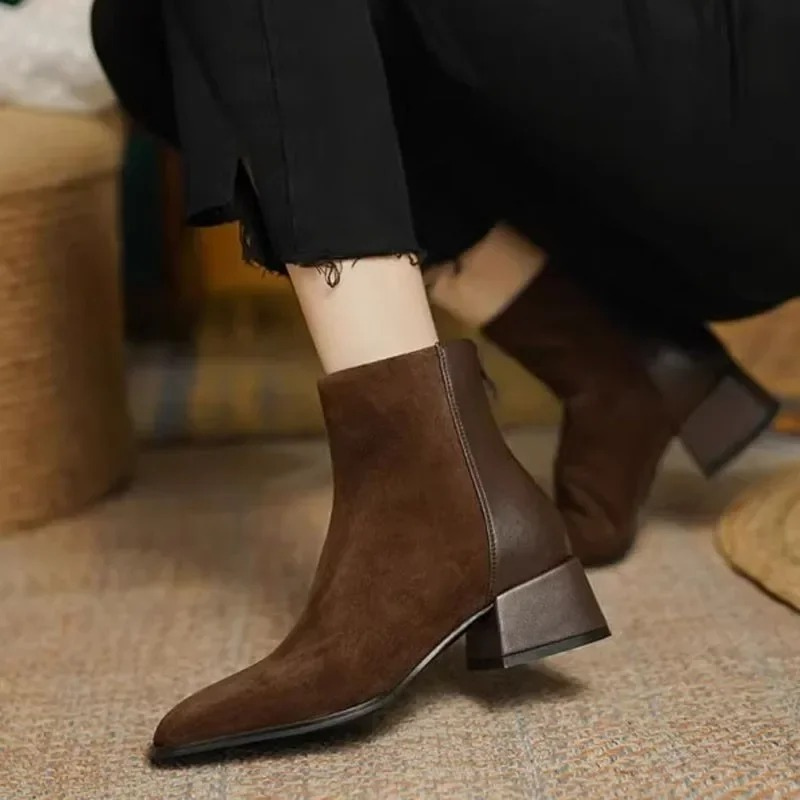 Xoniver - Damen Stiefeletten mit Blockabsatz und Reißverschluss, Schickes Design