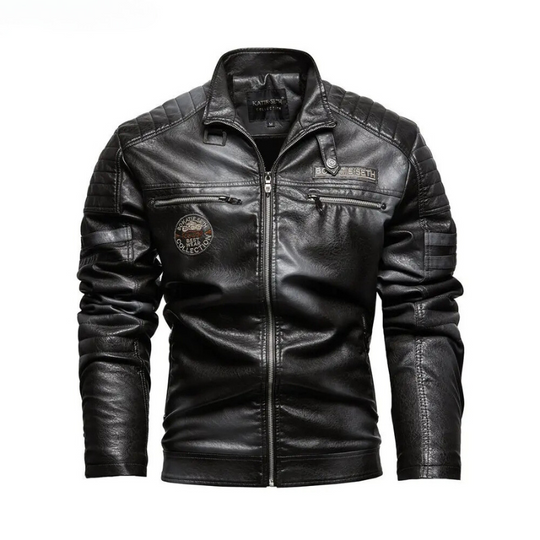 Vintiro - Lederjacke Herren - Stylische Bikerjacke mit Reißverschluss und Logos