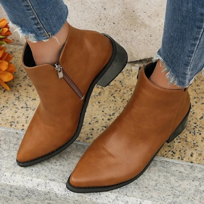 Modetta - Stiefeletten Damen Bequeme Ankle Boots mit Reißverschluss und Flachem Absatz