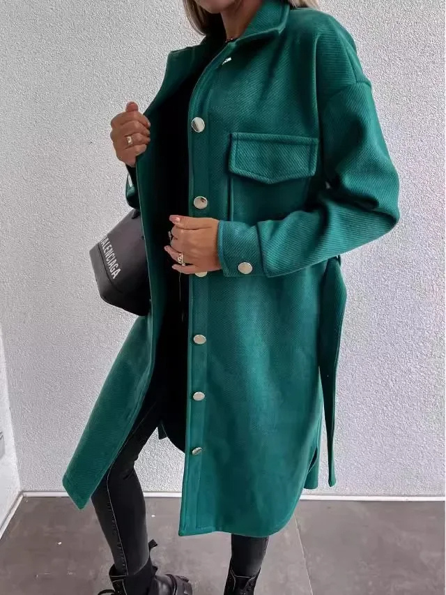 Mantova - Damen Mantel - Langer Hemdjacke mit Knopfleiste und Brusttasche