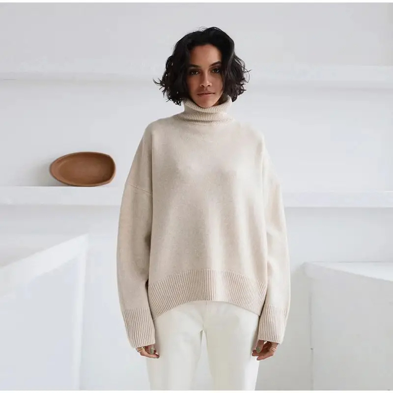 Nobgen - Rollkragenpullover Damen, Oversize Strickpullover, Lässiger Stil